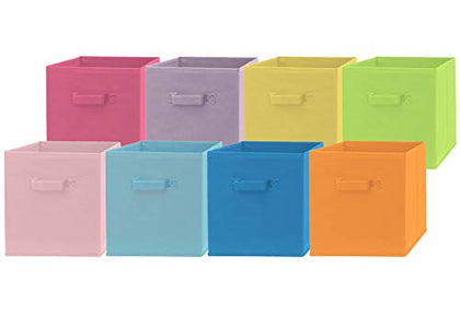 Pomatree Fabric Storage Bins - 8 Pack - Fun Colored Storage Cubes | 2 Reinforced Handles | Foldable Cube Baskets for Home, Kids Room, Nursery and Playroom | Closet and Toys Organization