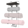 Bikoney Yoga Mat Holder Wall Mount Yoga Mat Storage Home Gym Accessories with Wood Floating Shelves and 4 Hooks for Hanging Foam Roller and Resistance Bands at Fitness Class or Home Gym Vintage Black