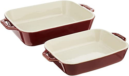 STAUB Ceramics Rectangular Baking Dish Set, 2 pc, Red
