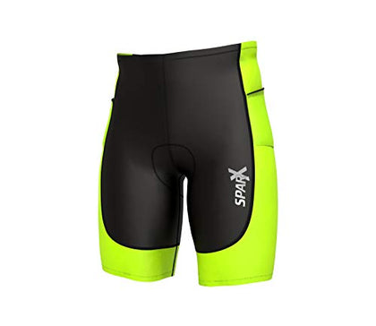 Sparx Men's Activate Tri Shorts Swim Bike Run Cycling Triathlon Shorts (Black/Neon Green, Medium)