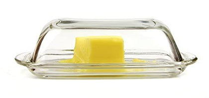 Kangaroo Glass Butter Dish with Lid - Elegant Crystal Glass to Hold Stick of Butter, Block of Cream Cheese & Serving Dish for Dishes & Small Fruits - Clear Butter Tray for Refrigerator & Counter Top