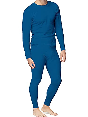 Place and Street Mens Cotton Thermal Underwear Set Shirt Pants Long Johns (Royal Blue, Small)