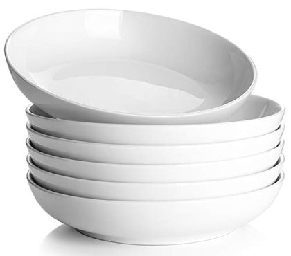 Y YHY Pasta Bowls, 30oz Salad Bowls White Soup Bowls Large Pasta Serving Bowl Porcelain Pasta Plates Wide and Shallow Bowls Set of 6 Microwave Dishwasher Safe Gift for Thanksgiving, Christmas