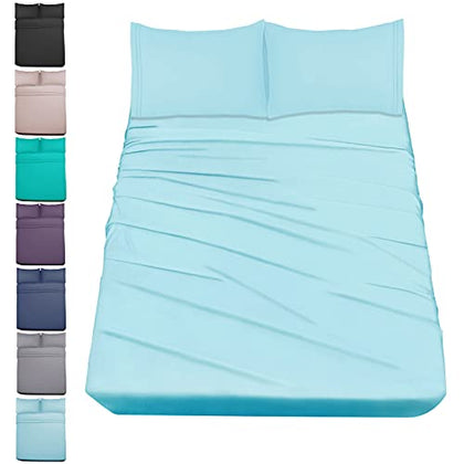 Mejoroom Twin Sheet Set - Kids Sheet & Pillowcase Sets - Hotel Luxury Twin Sheets for Boys Girls -Deep Pocket Fitted Sheet,Hypoallergenic,Wrinkle& Breathable,Fade Resistant - 3 Piece(Twin,Aqua)