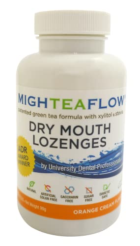 MighTeaFlow Natural Dry Mouth Lozenge w/ Xylitol, Clinically Tested, Developed by University Dental Professionals, Orange Cream Flavor, 90 Count