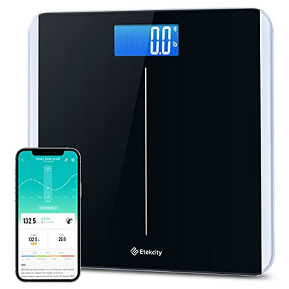 Etekcity Bathroom Scale for Body Weight and BMI, Smart Bluetooth Digital Weighing Scale, Upgraded Version of eb9380h Scale, Free VeSync App, Rounded Corner, 11 x 11 inches, 0.1lb/ 0.05kg, 400 Pounds