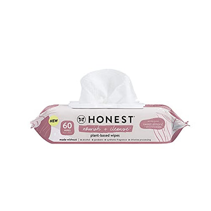 The Honest Company Nourish + Cleanse Benefit Wipes | Cleansing Multi-Tasking Wipes | 99% Water, Plant-Based, Hypoallergenic | Sweet Almond, 60 Count