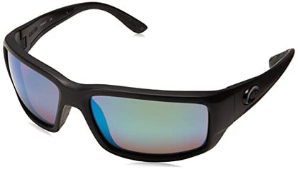 Costa Del Mar Men's Fantail Polarized Rectangular Sunglasses, Blackout/Copper Green Mirrored Polarized-580G, 59 mm
