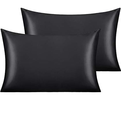 NTBAY 2 Pack Satin Standard Pillowcases for Hair and Skin, Luxurious and Silky Pillow Cases with Envelope Closure, 20x26 Inches, Black