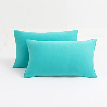 2-Pack Stretch Pillow Cases - Jersey Knit & Envelope Closure Pillowcases with Ultra Soft T-Shirt Like Polyester Blend - Suitable for Queen or Standard Size Set of 2, Aqua