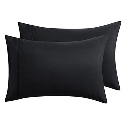 Bedsure Pillow Cases Standard Size Set of 2 - Black Polyester Microfiber Pillowcases, Super Soft and Cozy Pillow Case Covers with Envelop Closure, 20x26 Inches