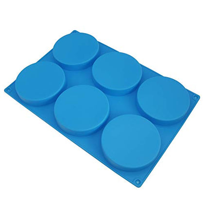 6-Cavity Large Cake Molds Silicone Round Disc Resin Coaster Mold Non-Stick Baking Molds, Mousse Cake Pan, French Dessert, Candy, Soap (Blue)