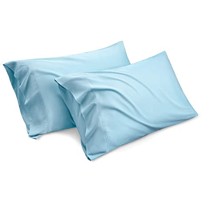 Bedsure Pillow Cases Standard Size, 100% Rayon Derived from Bamboo Cooling Pillowcase, Soft & Breathable Pillow Covers with Envelope Closure for Kids, Aqua Blue, Gifts for Men or Women, 20x26 Inches