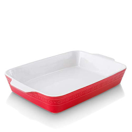 KOOV Individual Lasagne Pan Deep, Rectangular 9x13 Baking Dish, Ceramic Baking Dish, Bakeware for Tapas, Roasting, Casserole Dish for Oven, (Red)