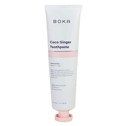 Boka Fluoride Free Toothpaste - Nano Hydroxyapatite, Remineralizing, Sensitive Teeth, Whitening - Dentist Recommended for Adult, Kids Oral Care - Coco Ginger Natural Flavor, 4oz 1 Pk - US Manufactured