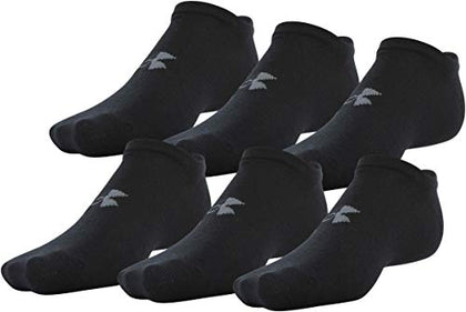 Under Armour Adult Essential Lite No Show Socks, 6-Pairs , Black , Medium
