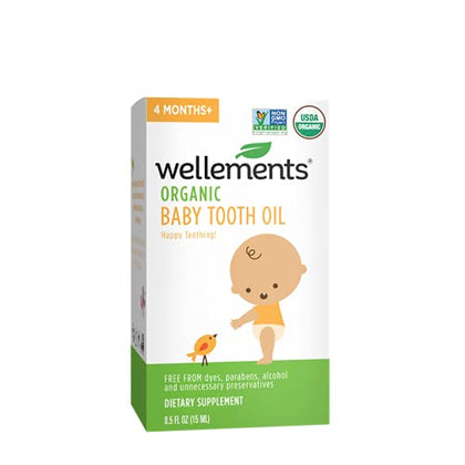 Wellements Organic Baby Tooth Oil | Gently Soothes Tiny Gums, Natural Teething Relief for Babies, Blend of Clove Oil, Spearmint Leaf & Olive Oil, No Benzocaine or Belladonna | 0.5 Fl Oz, 4 Months +
