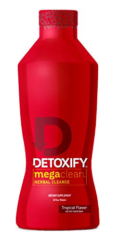 Detoxify Mega Clean Herbal Cleanse - Tropical Flavor - 32 oz - Liquid Detox Drink for Dietary Supplement - Enhanced with Milk Thistle Extract, Ginseng Root & Guarana Seed Extract - Plus Sticker