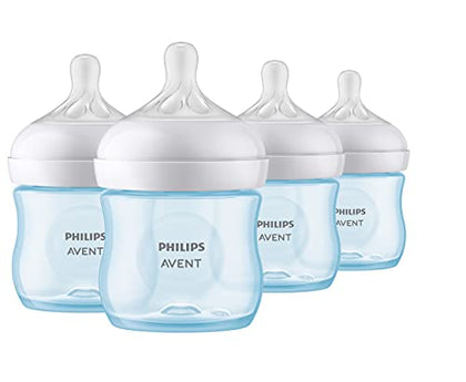 Philips AVENT Natural Baby Bottle with Natural Response Nipple, Blue, 4oz, 4pk, SCY900/24
