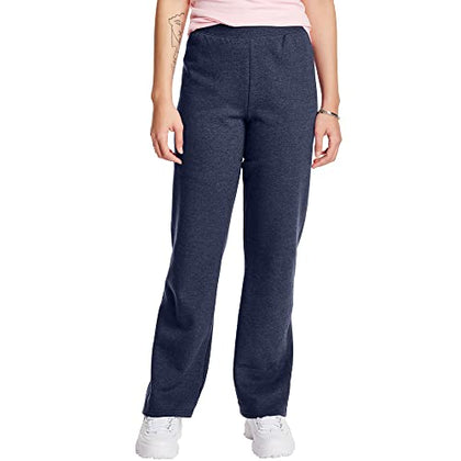 Hanes ComfortSoft EcoSmart Women's Open Bottom Leg Fleece Sweatpants, Navy Heather, Large