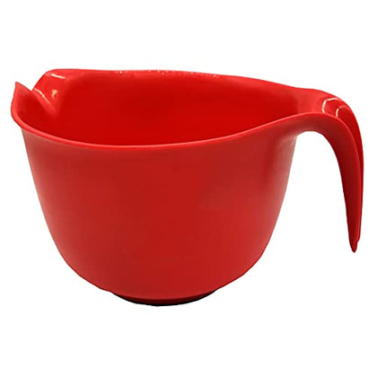 GLAD Mixing Bowl with Handle - 3 Quart | Heavy Duty Plastic with Pour Spout and Non-Slip Base | Dishwasher Safe Kitchen Supplies for Cooking and Baking, Red