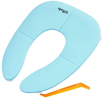 Travel Potty Seat for Toddler, Folding Travel Potty Seat for Boys and Girls, Fits Round & Oval Toilets, with Non-Contact Opening Pry Bar, Aqua
