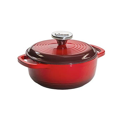 Lodge 1.5 Quart Enameled Cast Iron Dutch Oven with Lid - Dual Handles - Oven Safe up to 500° F or on Stovetop - Use to Marinate, Cook, Bake, Refrigerate and Serve - Red