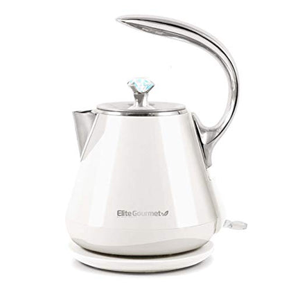 Elite Gourmet EKT-1203W Double Wall Insulated Cool Touch Electric Water Tea Kettle BPA Free Stainless Steel Interior and Auto Shut-Off, 1.2L, White Ivory