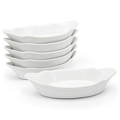 Kook Ceramic Au Gratin Baking Dishes, Individual Serving, for Casseroles, Lasagna & Cobblers, Oven, Microwave & Dishwasher Safe Bakeware, oz, Set of 6, White