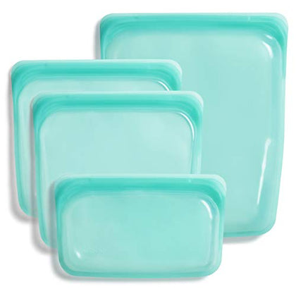 Stasher Reusable Silicone Storage Bag, Food Storage Container, Microwave and Dishwasher Safe, Leak-free, Bundle 4-Pack Small, Aqua