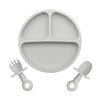 Baby Suction Plate with Self-Feeding Spoon Fork - BPA Free Infant Newborn Utensil Set for Self-Training, Suction Plates for Babies Toddlers, Dishwasher Microwave Safe (Gray)