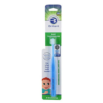 Brilliant Baby Toothbrush for Babies 4-24 Months, Round Super Soft Bristles Surround Toothbrush Cleaning Entire Mouth, First Bristle Tooth Brush, Baby Registry Essentials, Blue, 1 Count
