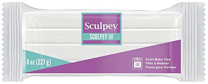 Sculpey III Polymer Oven-Bake Clay, White, Non Toxic, 8 oz. bar, great for modeling, sculpting, holiday, DIY, mixed media and school projects. Great for kids and beginners!