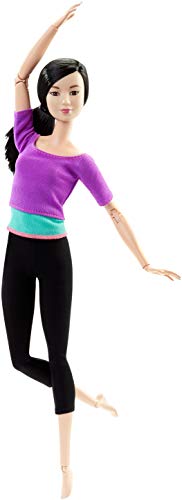Barbie Made to Move Posable Doll in Purple Color-Blocked Top and Yoga Leggings, Flexible with Black Hair