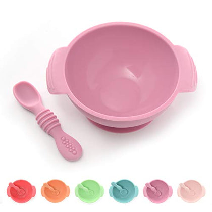 PrimaStella Unbreakable Silicone Non-Slip Bowl and Chew Spoon Set for Babies and Toddlers (Purple)