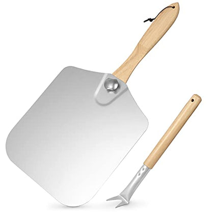SHINESTAR 12 Inch Metal Pizza Peel, Aluminum Pizza Peel with Long Foldable Handle and Pizza Spinner, Lightweight Pizza Paddle for Pizza Oven, Easy to Store & Transfer