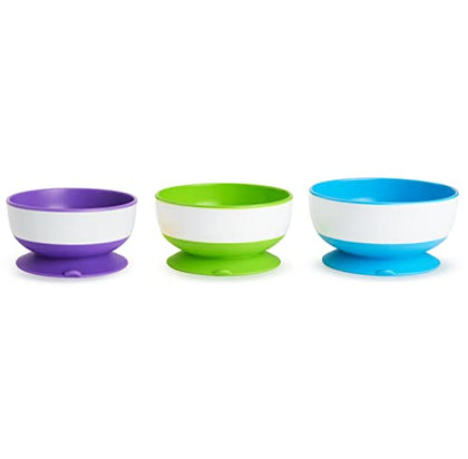 Munchkin® Stay Put Suction Bowls for Babies and Toddlers, 3 Pack, Blue/Green/Purple