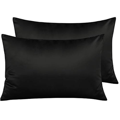 NTBAY Zippered Satin Pillow Cases for Hair and Skin, Luxury Queen Hidden Zipper Pillowcases Set of 2, 20x30 Inches, Black