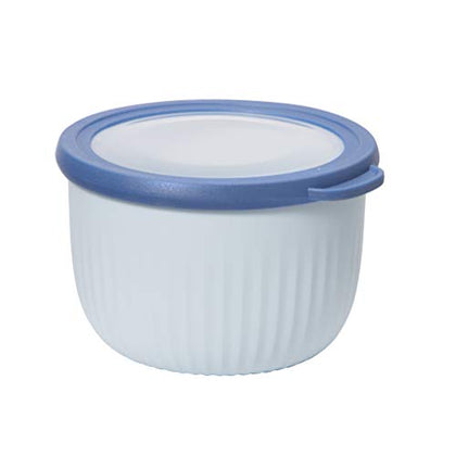 Oggi Prep, Store & Serve Plastic Bowl w/See-Thru Lid- Dishwasher, Microwave & Freezer Safe, (0.7 qt) Blue w/Dk Blue Lid