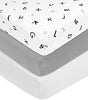American Baby Company 3 Pack Printed 100% Cotton Jersey Knit Fitted Crib Sheet for Standard Crib and Toddler Mattresses, Alphabet/Gray/White, for Boys and Girls