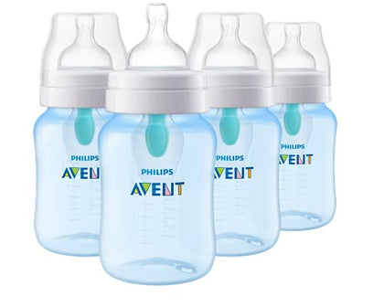 Philips AVENT Anti-Colic Baby Bottle with AirFree Vent, 9oz, 4pk, Blue, SCY703/24