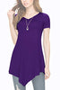 MBJ WT638 Short Sleeve Shirts for Womens Tops Casual V-Neck Summer Clothes Asymmetrical Tunic Blouses M Dark_Purple
