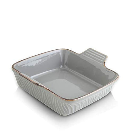 KOOV Ceramic Bakeware, 8x8 Baking Dish, Square Baking Pan, Ceramic Baking Dish, Brownie Pans for Cake Dinner, Kitchen, Texture Series (Gray)