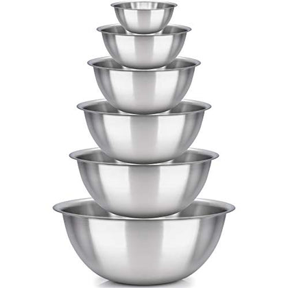 mixing bowl Set of 6 - stainless steel - Polished Mirror kitchen bowls - Set Includes ¾, 2, 3.5, 5, 6, 8 Quart - Ideal For Cooking & Serving - Easy to clean - Great gift