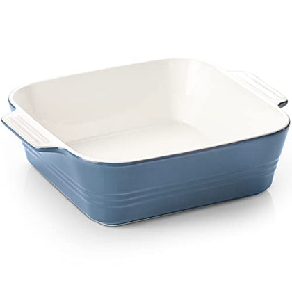 ZONESUM Baking Dish, 8x8 Lasagna Pan Deep, Ceramic Square Casserole dishes for oven, Baking Pan with Handle, for Brownie, Cake, Lasagna, Casserole, 2 Quart, Thanksgiving Home Gift, Airy Blue