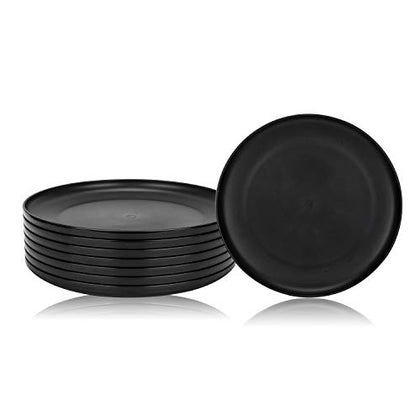9.75-inch Black Plastic Dinner Plates, Set of 8, Microwave/Dishwasher Safe, BPA Free (8, Black)