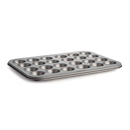 Cooking Light Mini Muffin Pan Carbon Steel Quick Release Coating, Non-Stick Bakeware, Heavy Duty Performance, 24-Cup, Gray