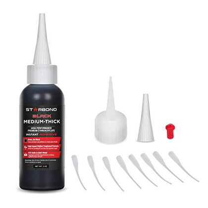 Starbond 2 oz. Black Medium-Thick CA Glue (Premium Cyanoacrylate Super Glue) Knot Filler 500 CPS Viscosity for Woodworking, Woodturning, Carpentry, Guitar, RC Hobby