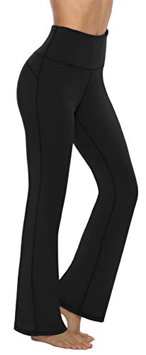 AFITNE Yoga Pants for Women Bootcut Pants with Pockets High Waisted Workout Bootleg Yoga Pants Tall Long Athletic Gym Pants Black - XS
