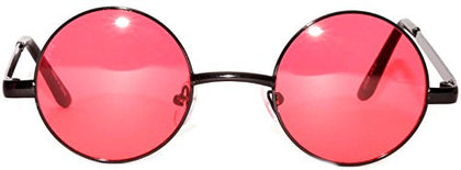 Retro Round Circle Colored Vintage Tint Sunglasses Metal Frame OWL (43mm_Black_Red, PC Lens)